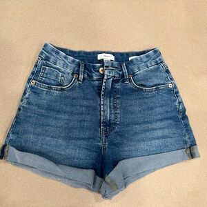 Forever 21 Blue Jean Shorts High-Waisted Cuffed
